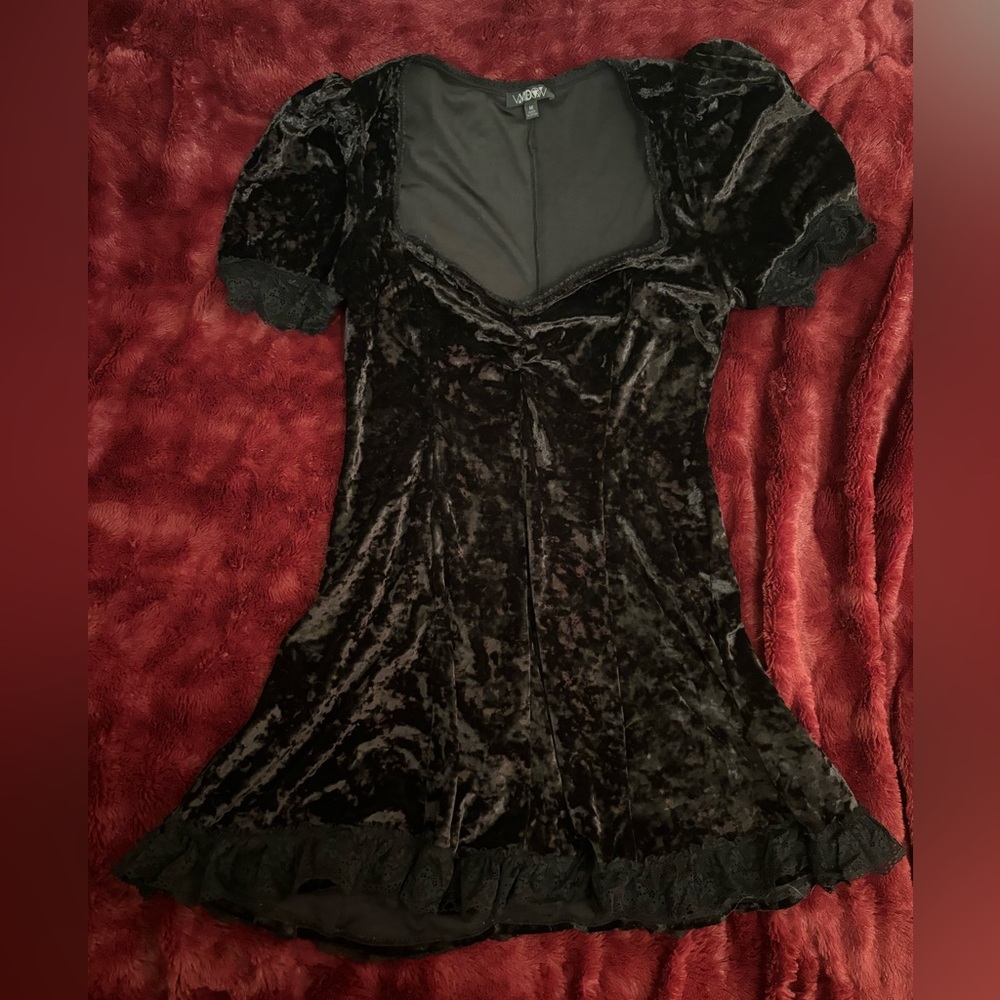 Dolls kill widow black velvet lace babydoll mini dress